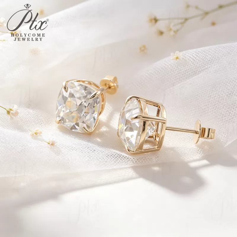 1ct Cushion Lab Grown Diamond Stud Earrings D Color VVS1 14K Gold Plated GRA - Image 10