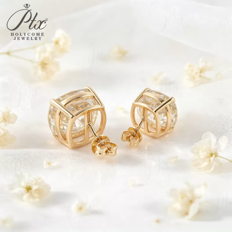 1ct Cushion Lab Grown Diamond Stud Earrings D Color VVS1 14K Gold Plated GRA - Image 12