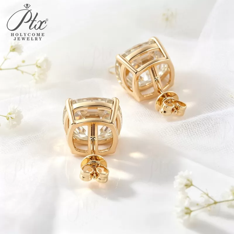 1ct Cushion Lab Grown Diamond Stud Earrings D Color VVS1 14K Gold Plated GRA - Image 13