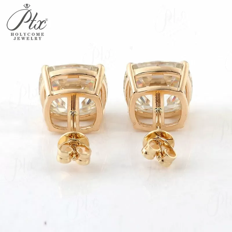 1ct Cushion Lab Grown Diamond Stud Earrings D Color VVS1 14K Gold Plated GRA - Image 4
