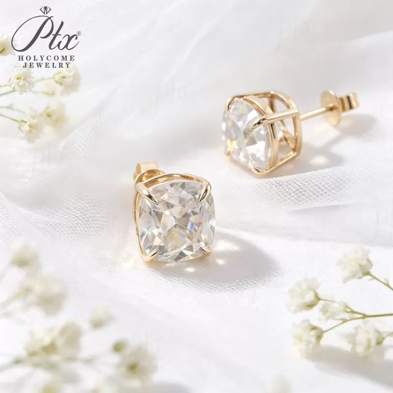 1ct Cushion Lab Grown Diamond Stud Earrings D Color VVS1 14K Gold Plated GRA - Image 8