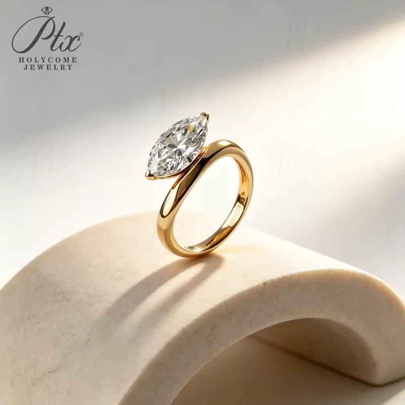 1-2ct Marquise Lab Grown Diamond Ring D Color VVS1 14K Gold Plated IGI - Image 3