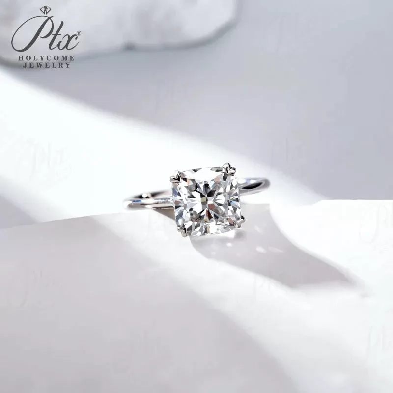 1ct Cushion Lab Grown Diamond Ring D Color VVS1 925 Sterling Silver GRA - Image 2