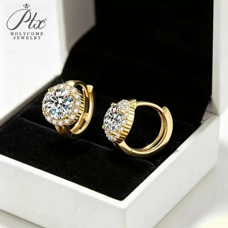 12ct Round Moissanite Stud Earrings D Color VVS1 925 Sterling Silver GRA - Image 2
