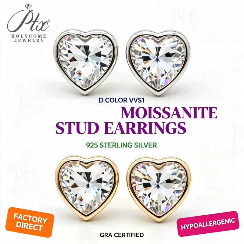 1-4ct Heart Moissanite Stud Earrings D Color VVS1 925 Sterling Silver GRA - Image 2