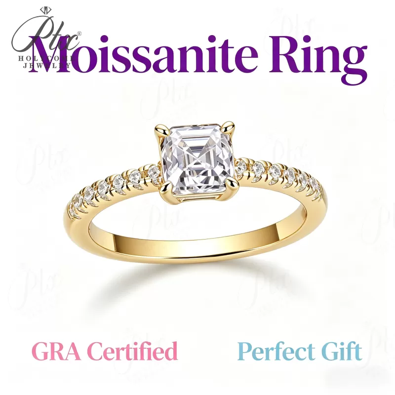 1ct Asscher Moissanite Ring D Color VVS1 925 Sterling Silver GRA