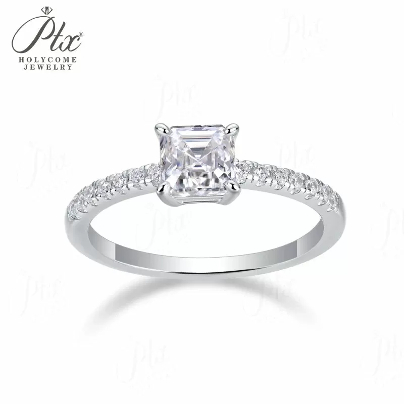 1ct Asscher Moissanite Ring D Color VVS1 925 Sterling Silver GRA - Image 8