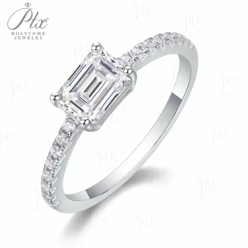 1ct Emerald Moissanite Ring D Color VVS1 925 Sterling Silver GRA - Image 2