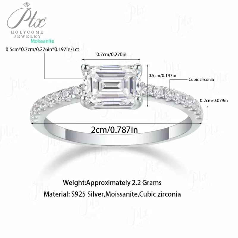 1ct Emerald Moissanite Ring D Color VVS1 925 Sterling Silver GRA - Image 6