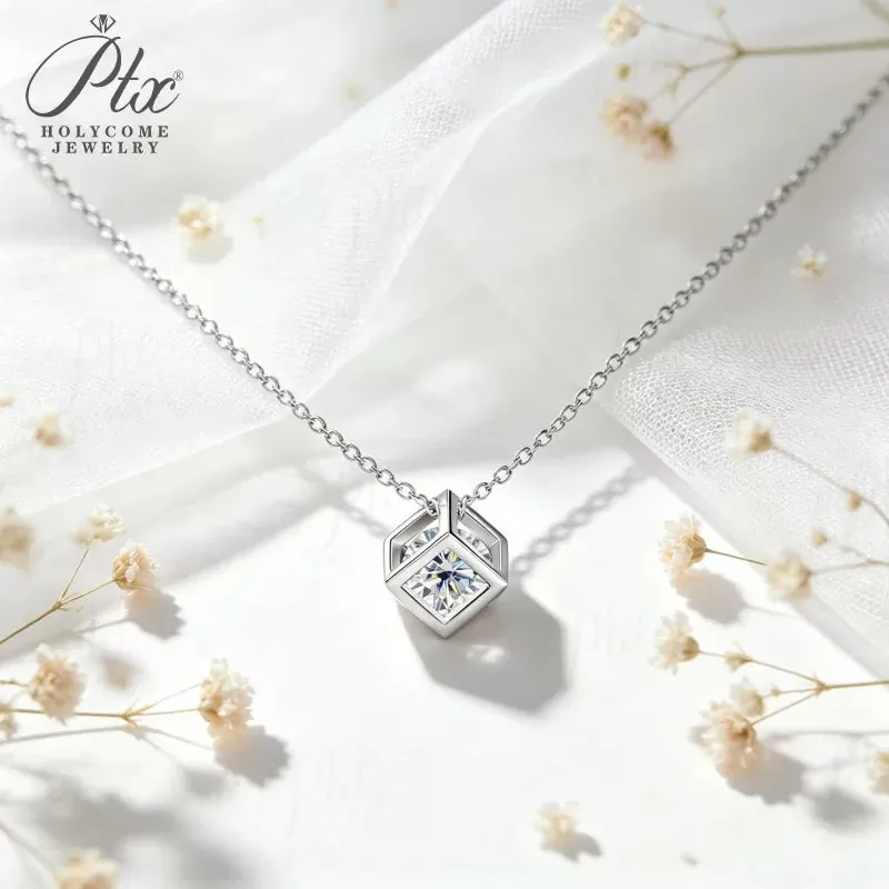 0.5-1ct Round Moissanite Pendant Necklace D Color VVS1 925 Sterling Silver GRA - Image 2