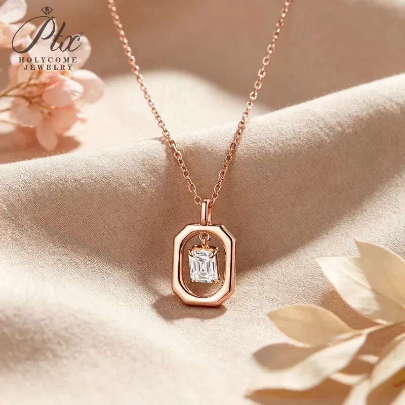 1ct Emerald Moissanite Pendant Necklace D Color VVS1 925 Sterling Silver GRA - Image 2