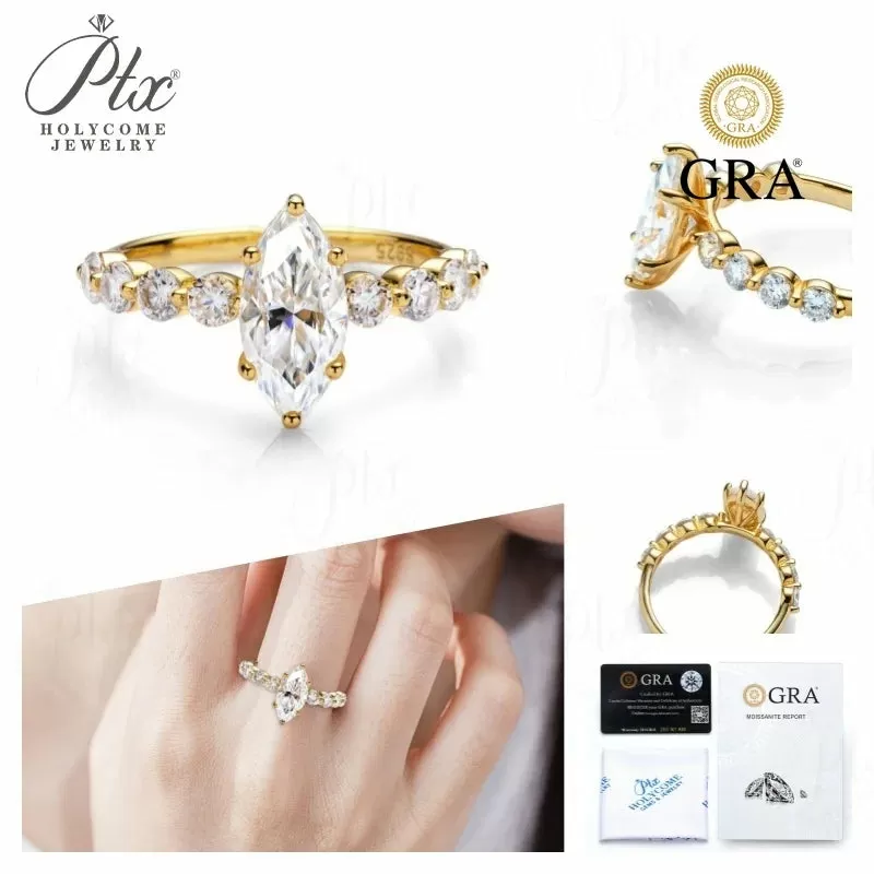 2ct Marquise Moissanite Ring D Color VVS1 925 Sterling Silver GRA - Image 2