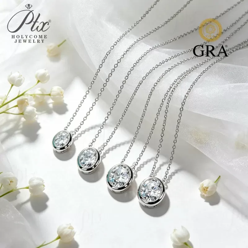0.5-3ct Round Moissanite Pendant Necklace D Color VVS1 925 Sterling Silver GRA
