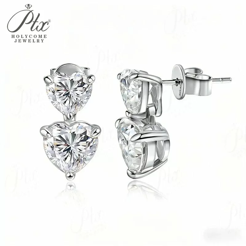 3ct Heart Moissanite Stud Earrings D Color VVS1 925 Sterling Silver GRA
