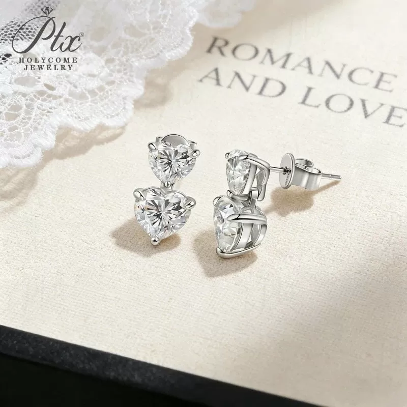 3ct Heart Moissanite Stud Earrings D Color VVS1 925 Sterling Silver GRA - Image 3