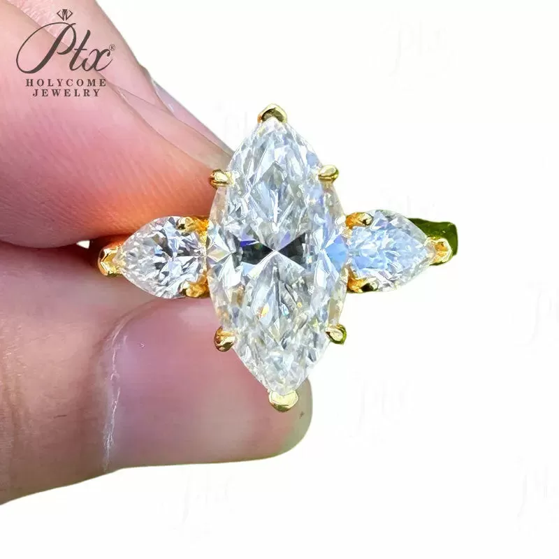 3ct Marquise Moissanite Ring D Color VVS1 925 Sterling Silver GRA