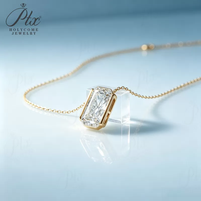 12ct Radiant Lab Grown Diamond Pendant Necklace D Color VVS1 14K Gold Plated IGI - Image 2