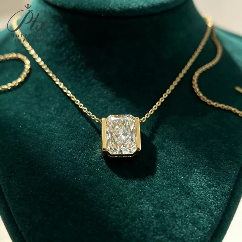 12ct Radiant Lab Grown Diamond Pendant Necklace D Color VVS1 14K Gold Plated IGI - Image 3