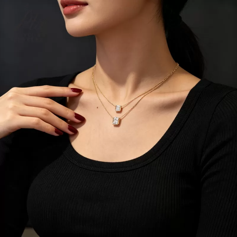 12ct Radiant Lab Grown Diamond Pendant Necklace D Color VVS1 14K Gold Plated IGI - Image 6