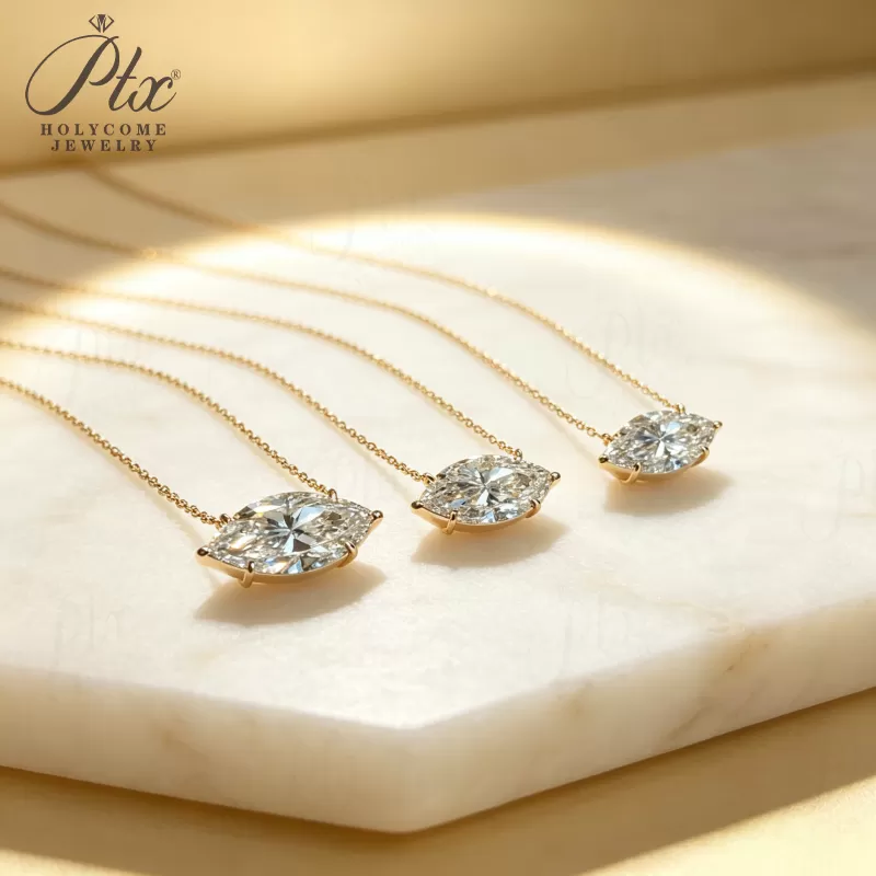 123ct Marquise Lab Grown Diamond Pendant Necklace D Color VVS1 14K Gold Plated IGI