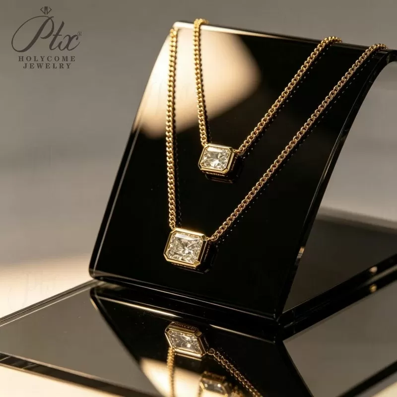 123ct Radiant Lab Grown Diamond Pendant Necklace D Color VVS1 14K Gold Plated IGI