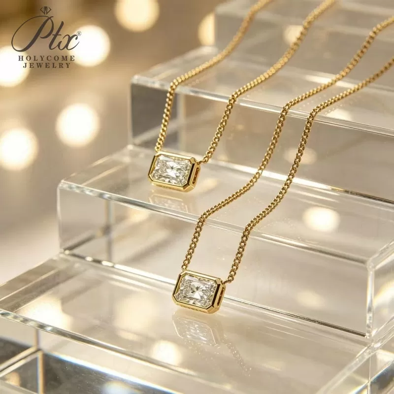 123ct Radiant Lab Grown Diamond Pendant Necklace D Color VVS1 14K Gold Plated IGI - Image 2