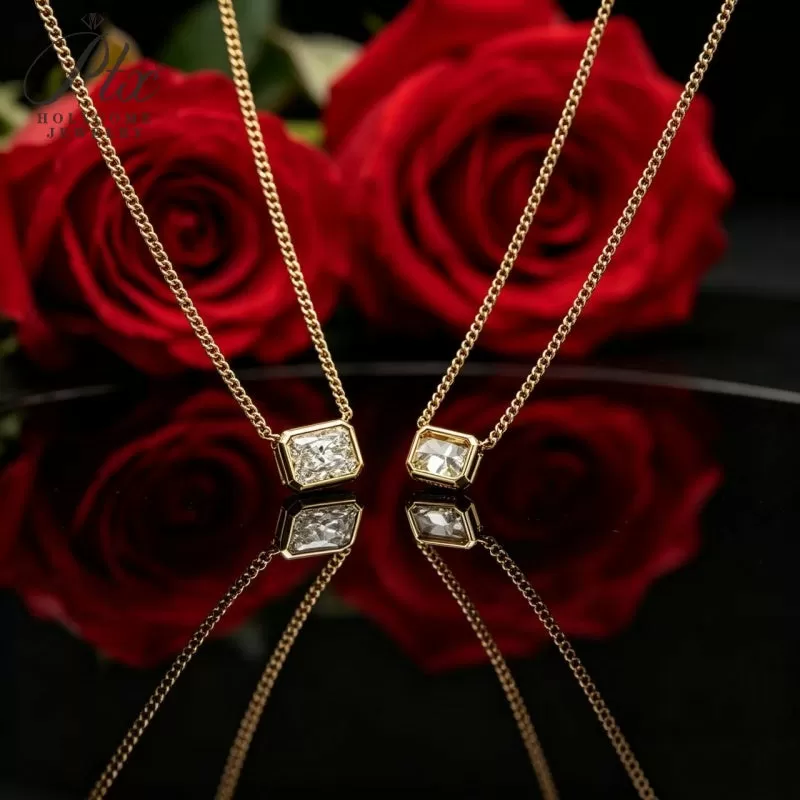123ct Radiant Lab Grown Diamond Pendant Necklace D Color VVS1 14K Gold Plated IGI - Image 3