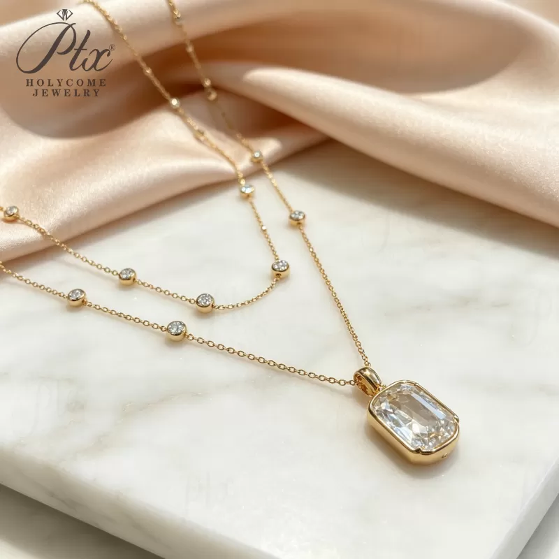 1ct Round Lab Grown Diamond Pendant Necklace D Color VVS1 14K Gold Plated IGI - Image 3