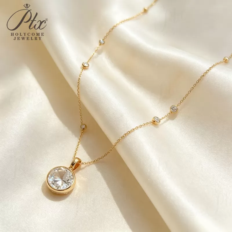 1ct Round Lab Grown Diamond Pendant Necklace D Color VVS1 14K Gold Plated IGI - Image 8