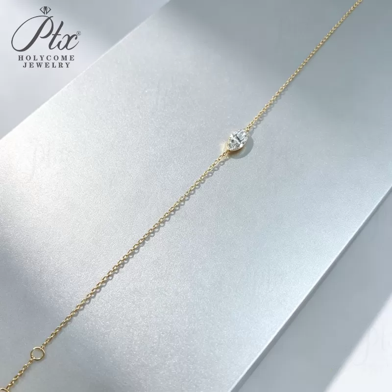 0.3ct Marquise Moissanite Pendant Necklace D Color VVS1 14K Gold Plated IGI - Image 2