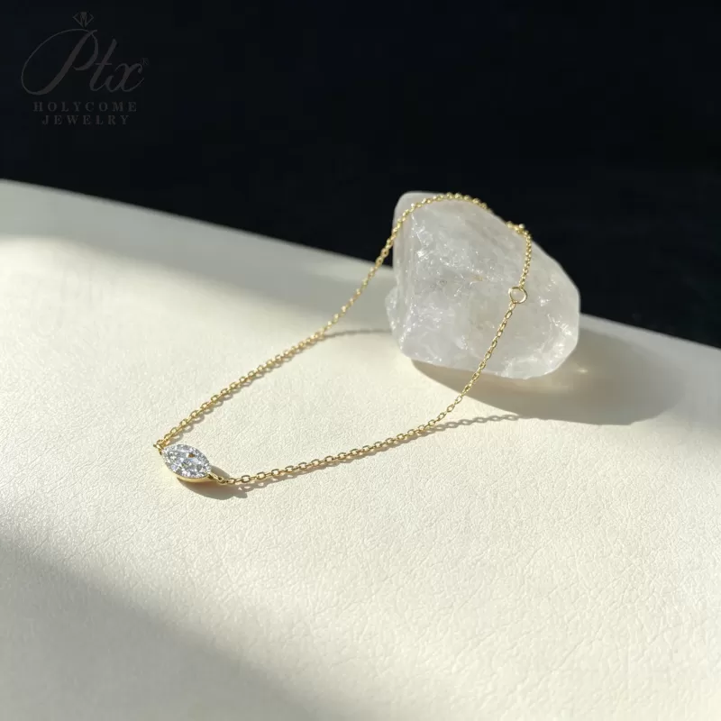 0.3ct Marquise Moissanite Pendant Necklace D Color VVS1 14K Gold Plated IGI - Image 6