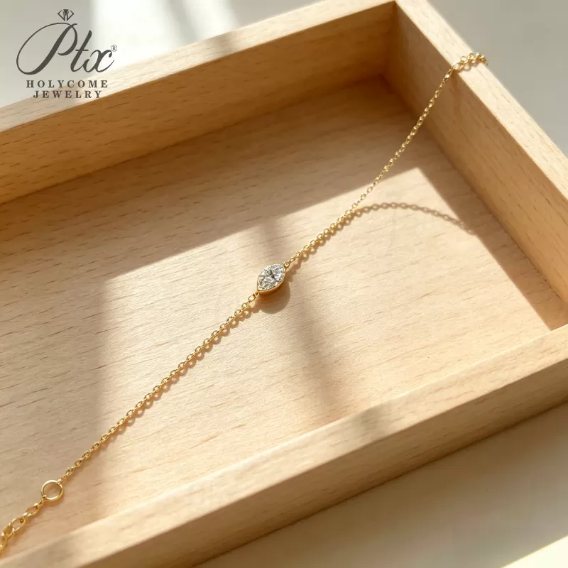 0.3ct Marquise Moissanite Pendant Necklace D Color VVS1 14K Gold Plated IGI - Image 8