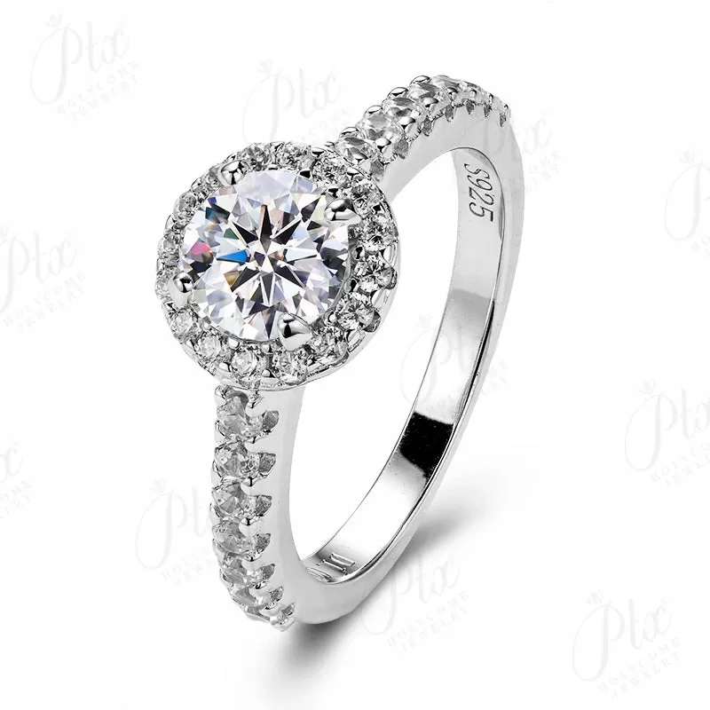 1ct Round Moissanite Ring D Color VVS1 925 Sterling Silver GRA - Image 2