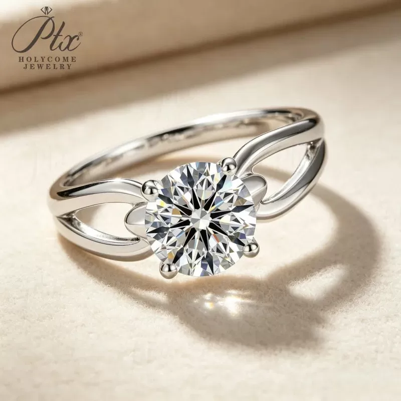 1ct Round Moissanite Ring D Color VVS1 925 Sterling Silver GRA