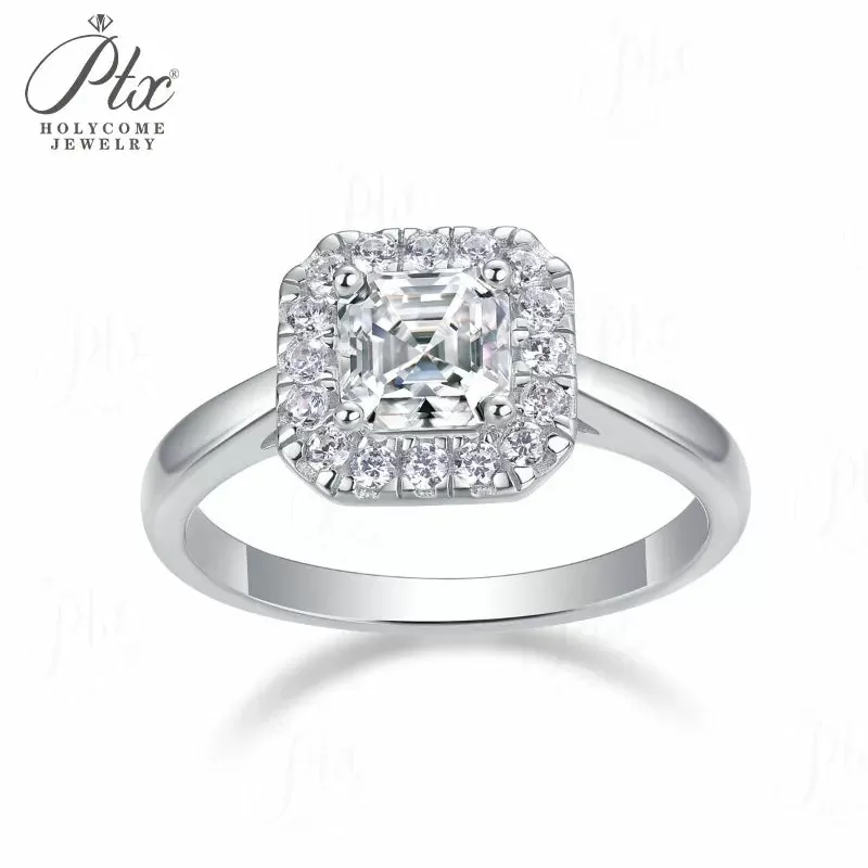 0.9ct Asscher Moissanite Ring D Color VVS1 925 Sterling Silver GRA - Image 2