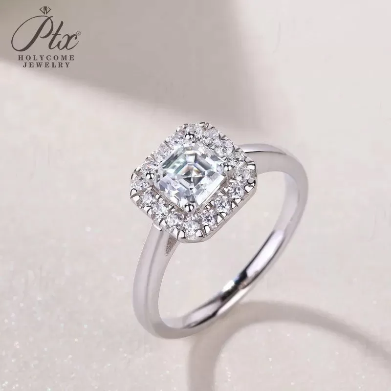 0.9ct Asscher Moissanite Ring D Color VVS1 925 Sterling Silver GRA - Image 6