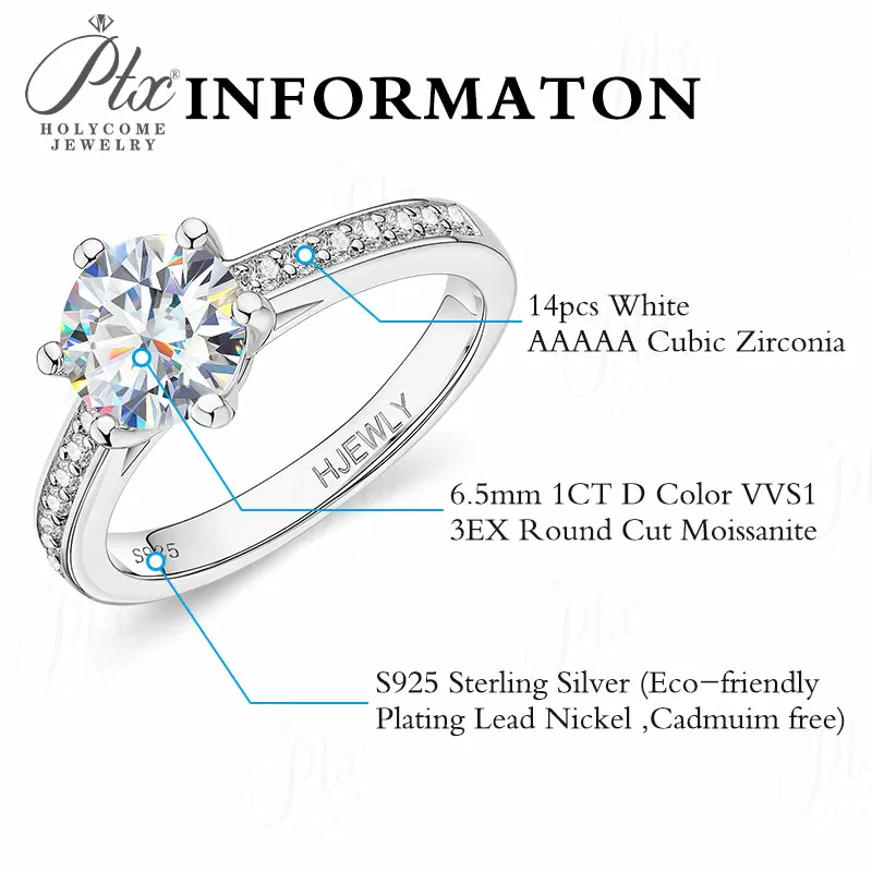 1ct Round Moissanite Ring D Color VVS1 925 Sterling Silver GRA - Image 12