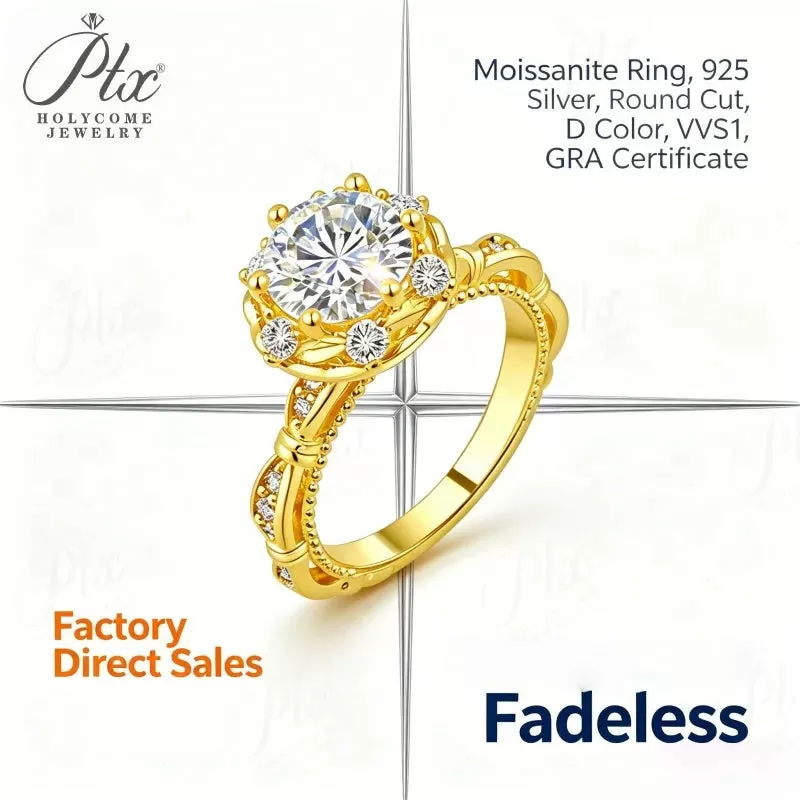 1ct Round Moissanite Ring D Color VVS1 925 Sterling Silver GRA - Image 2