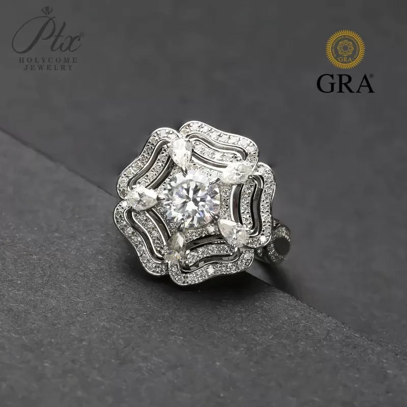 1ct Round Moissanite Ring D Color VVS1 925 Sterling Silver GRA