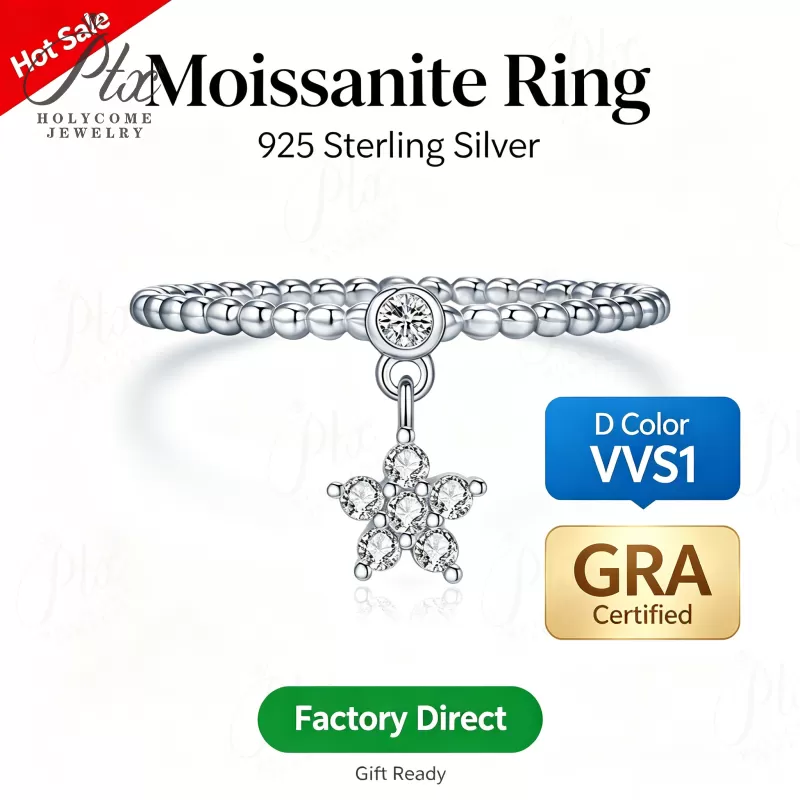 1ct Round Moissanite Ring D Color VVS1 925 Sterling Silver GRA