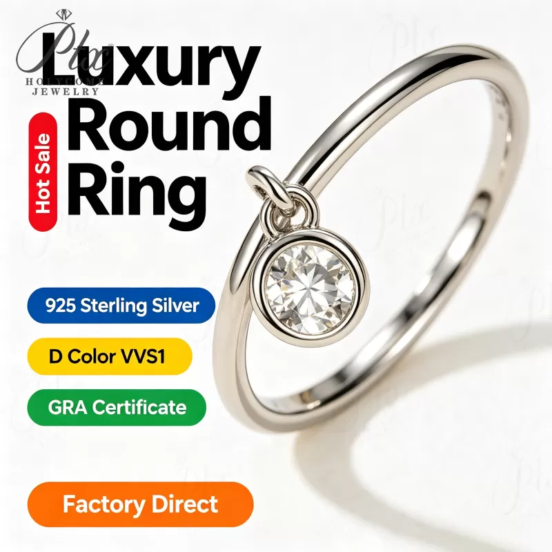 1ct Round Moissanite Ring D Color VVS1 925 Sterling Silver GRA