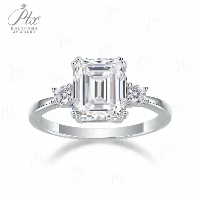 1ct Emerald Moissanite Ring D Color VVS1 925 Sterling Silver GRA