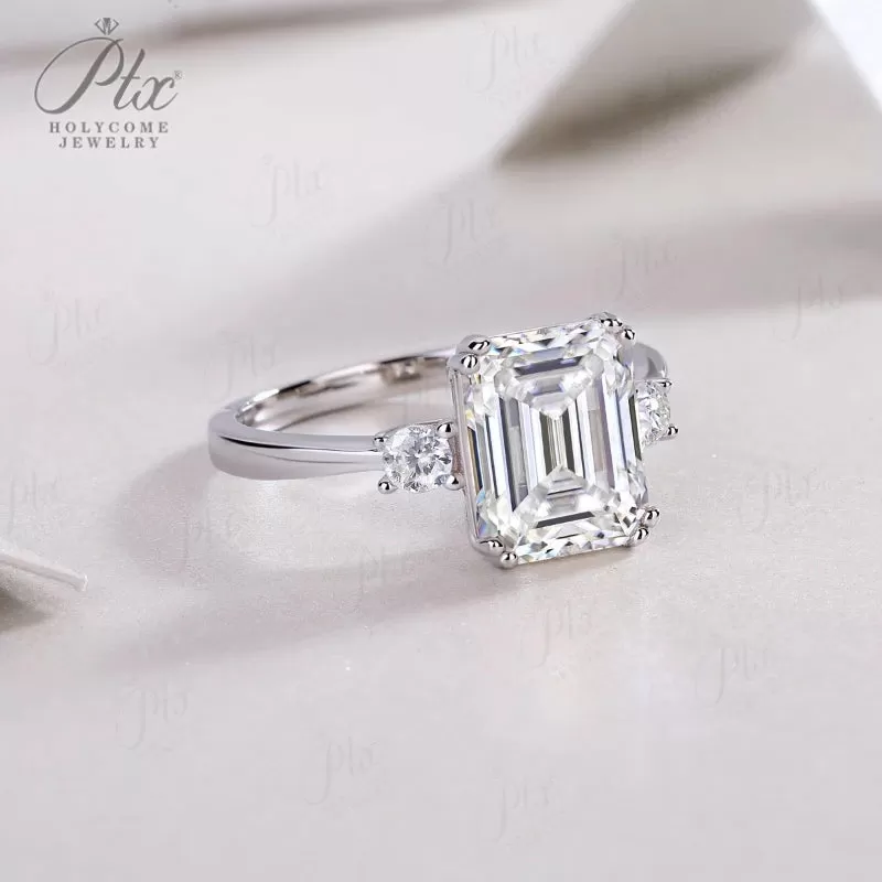 1ct Emerald Moissanite Ring D Color VVS1 925 Sterling Silver GRA - Image 3